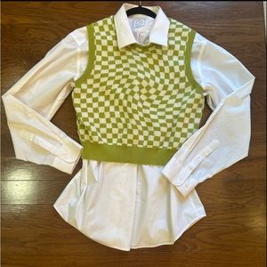 Wild Fable Green and White Checkered Sweater Vest